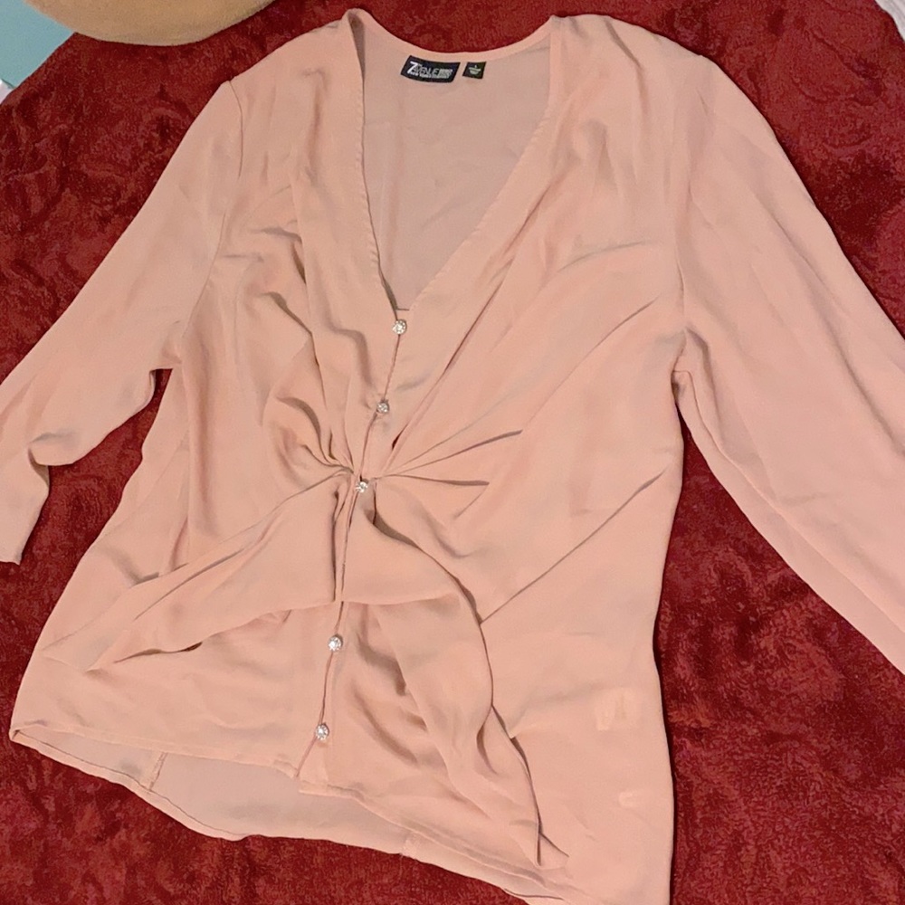 Blush Pink Nude Crystal Buttoned Blouse